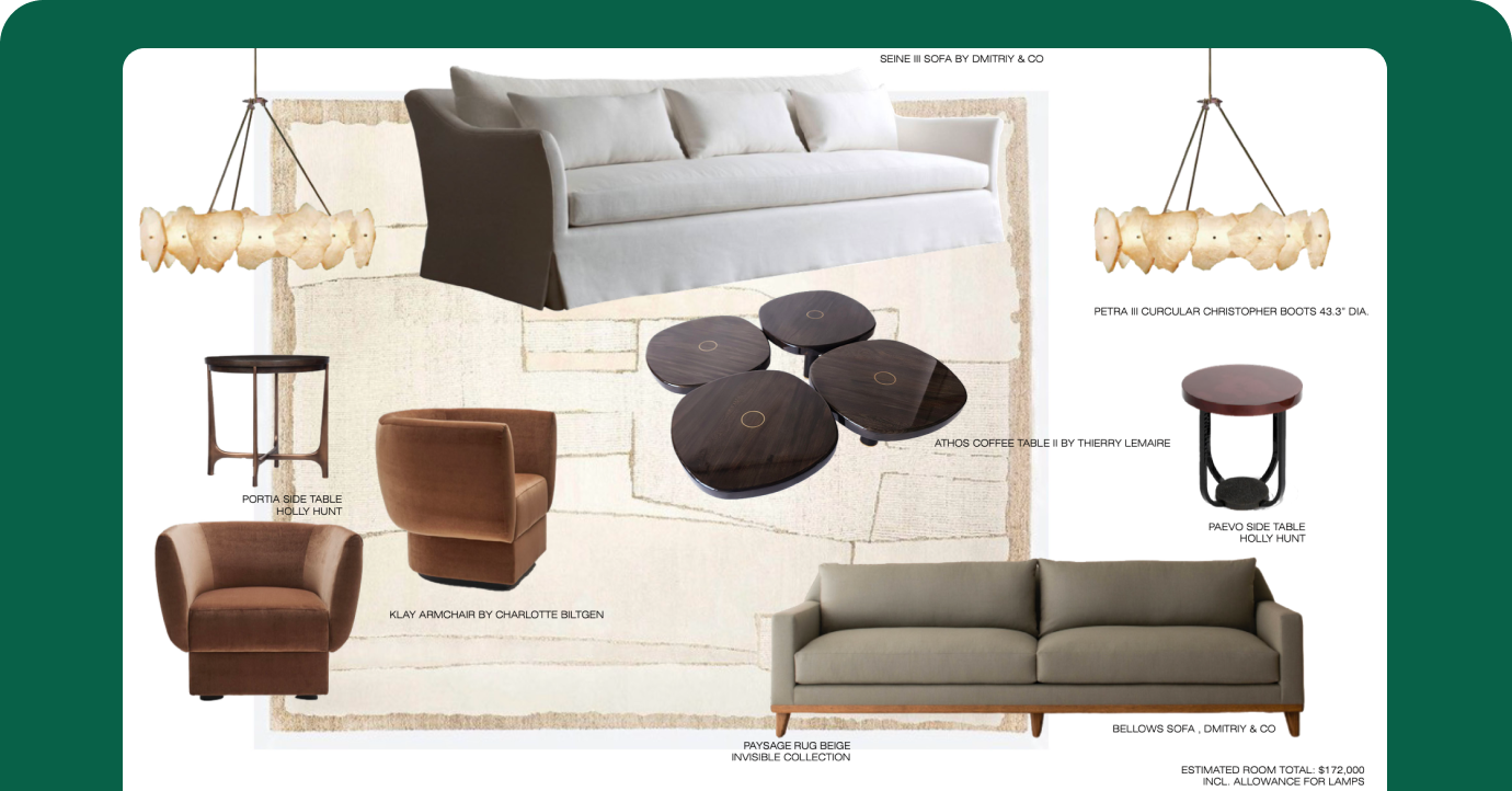 Furniture slide with auto-cropped, labeled furniture on a presentation board